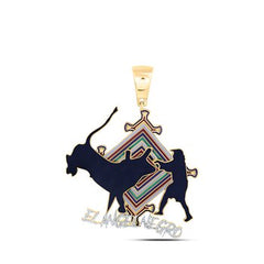 10kt Yellow Gold Mens Round Diamond Angel Negro Bull Charm Pendant 1/4 Cttw
