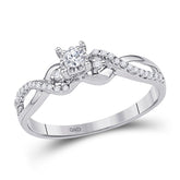10kt White Gold Womens Round Diamond Solitaire Crossover Promise Ring 1/4 Cttw