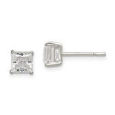 Sterling Silver Polished 5mm Round And Princess CZ Stud Earrings