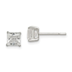 Sterling Silver Polished 5mm Round And Princess CZ Stud Earrings