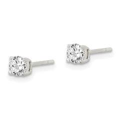 Sterling Silver Polished 4mm Round CZ Stud Earrings