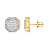 14K Yellow Gold Round Baguette Diamond Designer Stud Earrings 1/2 Cttw