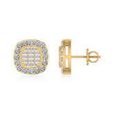 14K Yellow Gold Round Baguette Diamond Square Shape Stud Earrings 5/8 Cttw