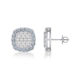 14K White Gold Round Baguette Diamond Square Shape Stud Earrings 1 Cttw