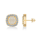 14K Yellow Gold Round Baguette Diamond Square Shape Stud Earrings 1 Cttw