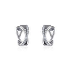 10K White Gold Womens Round Diamond Small Huggies Earrings 1/2 Cttw