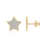 14K Yellow Gold Round Diamond Star Shape Stud Earrings 1/4 Cttw