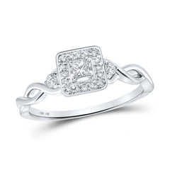 14kt White Gold Womens Princess Diamond Square Promise Ring 1/5 Cttw