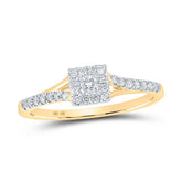 10kt Yellow Gold Womens Round Diamond Halo Promise Ring 1/4 Cttw