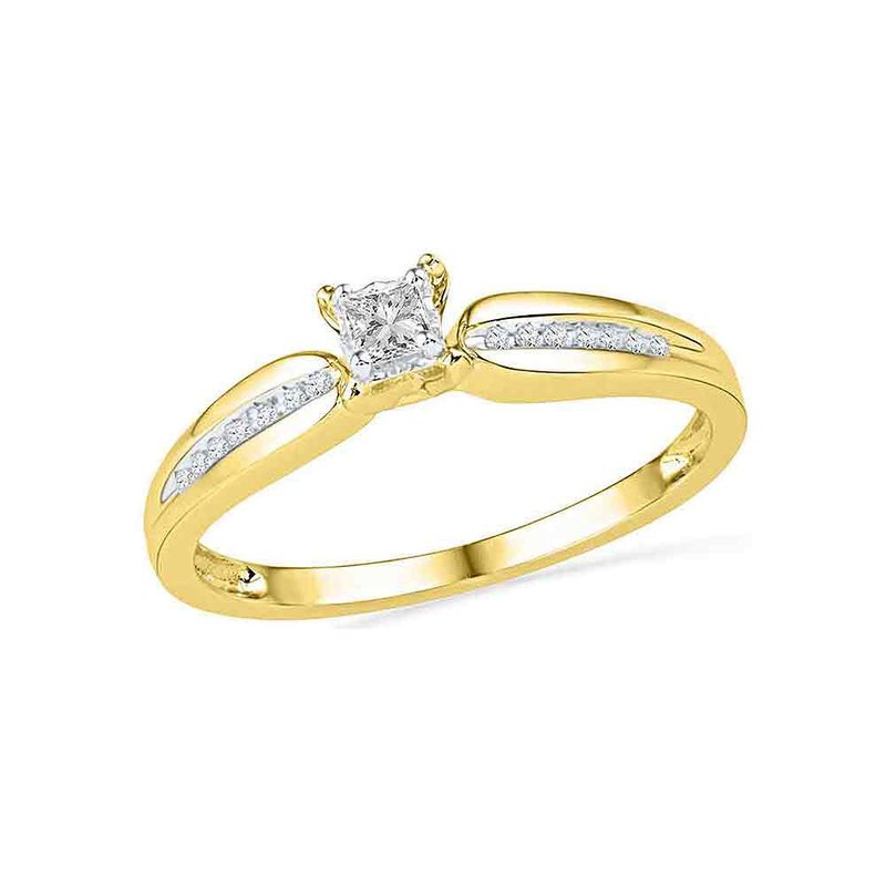 10kt Yellow Gold Womens Princess Diamond Solitaire Promise Ring 1/6 Cttw