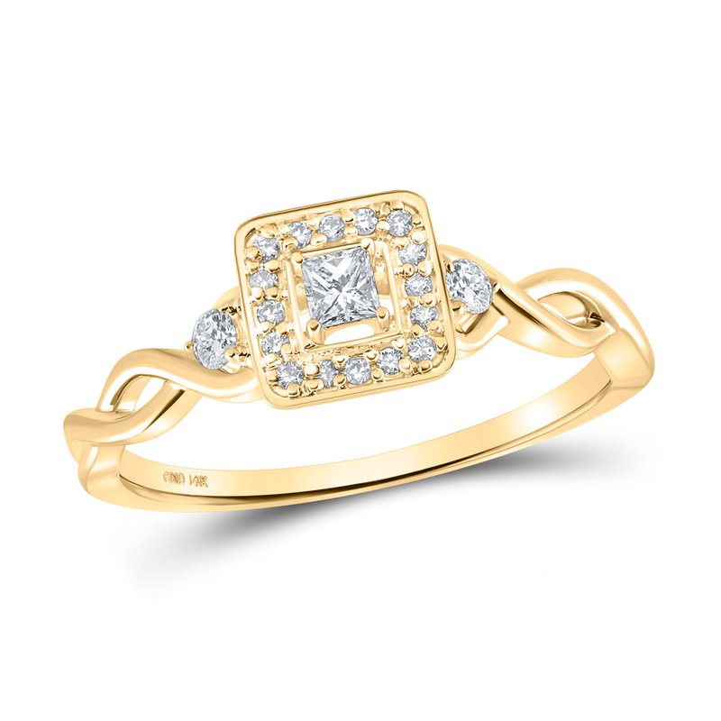 14kt Yellow Gold Womens Princess Diamond Square Promise Ring 1/5 Cttw