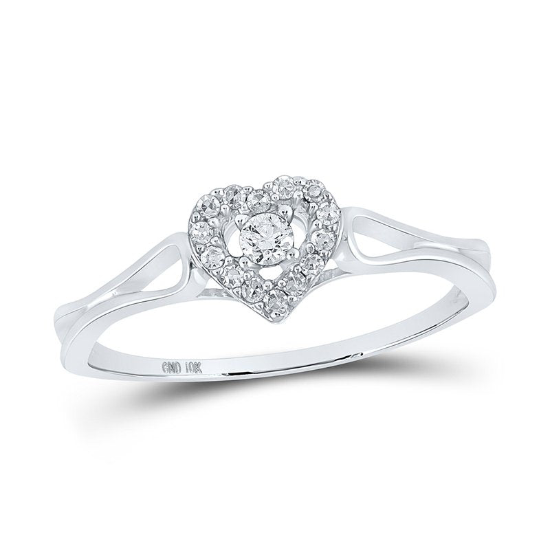 10kt White Gold Womens Round Diamond Heart Promise Ring 1/8 Cttw