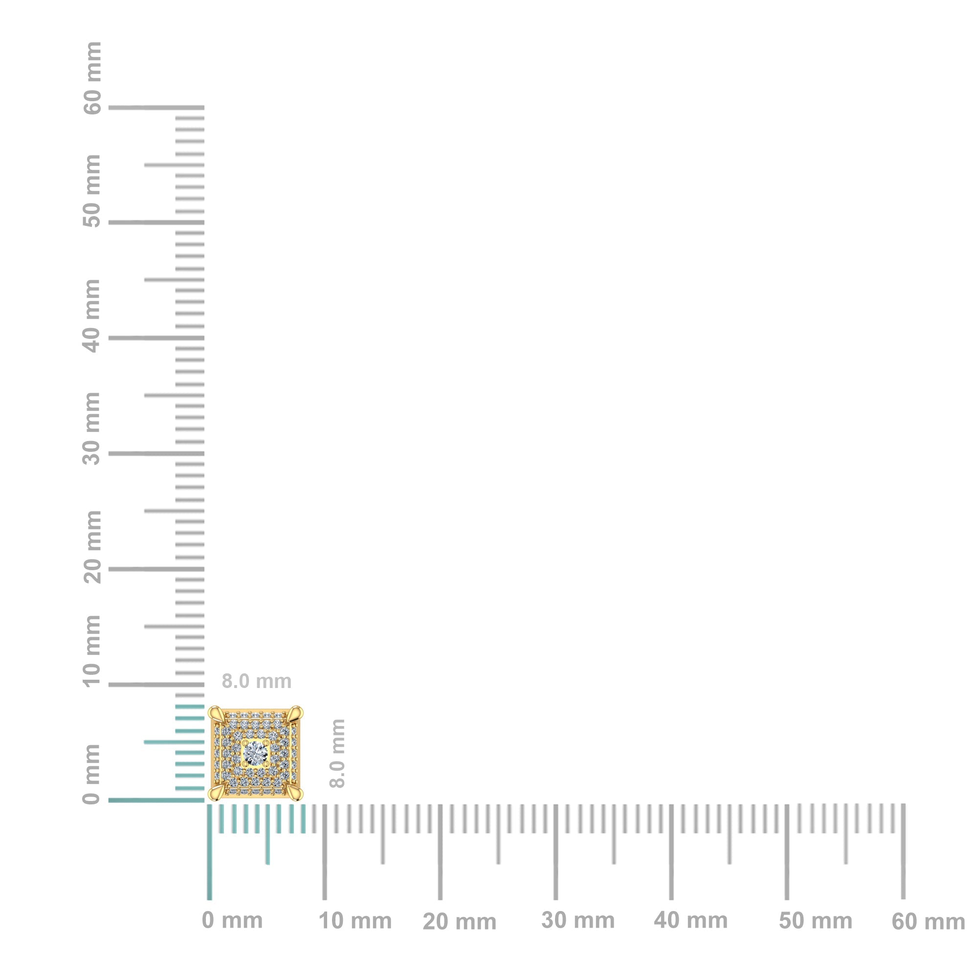 10K Yellow Gold Round Diamond Square Shape Stud Earrings 1/3 Cttw