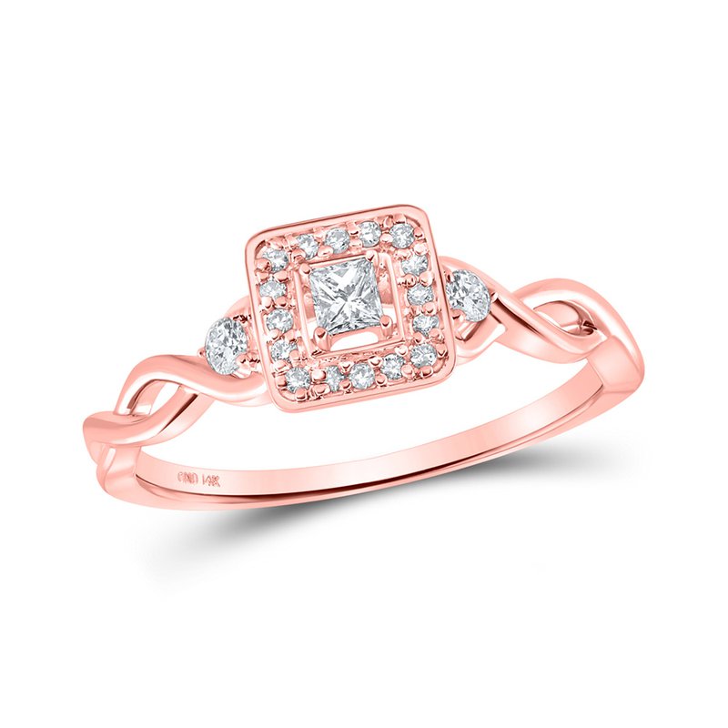 14kt Rose Gold Womens Princess Diamond Square Promise Ring 1/5 Cttw