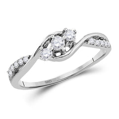 10kt White Gold Womens Round Diamond 3-stone Promise Ring 1/5 Cttw