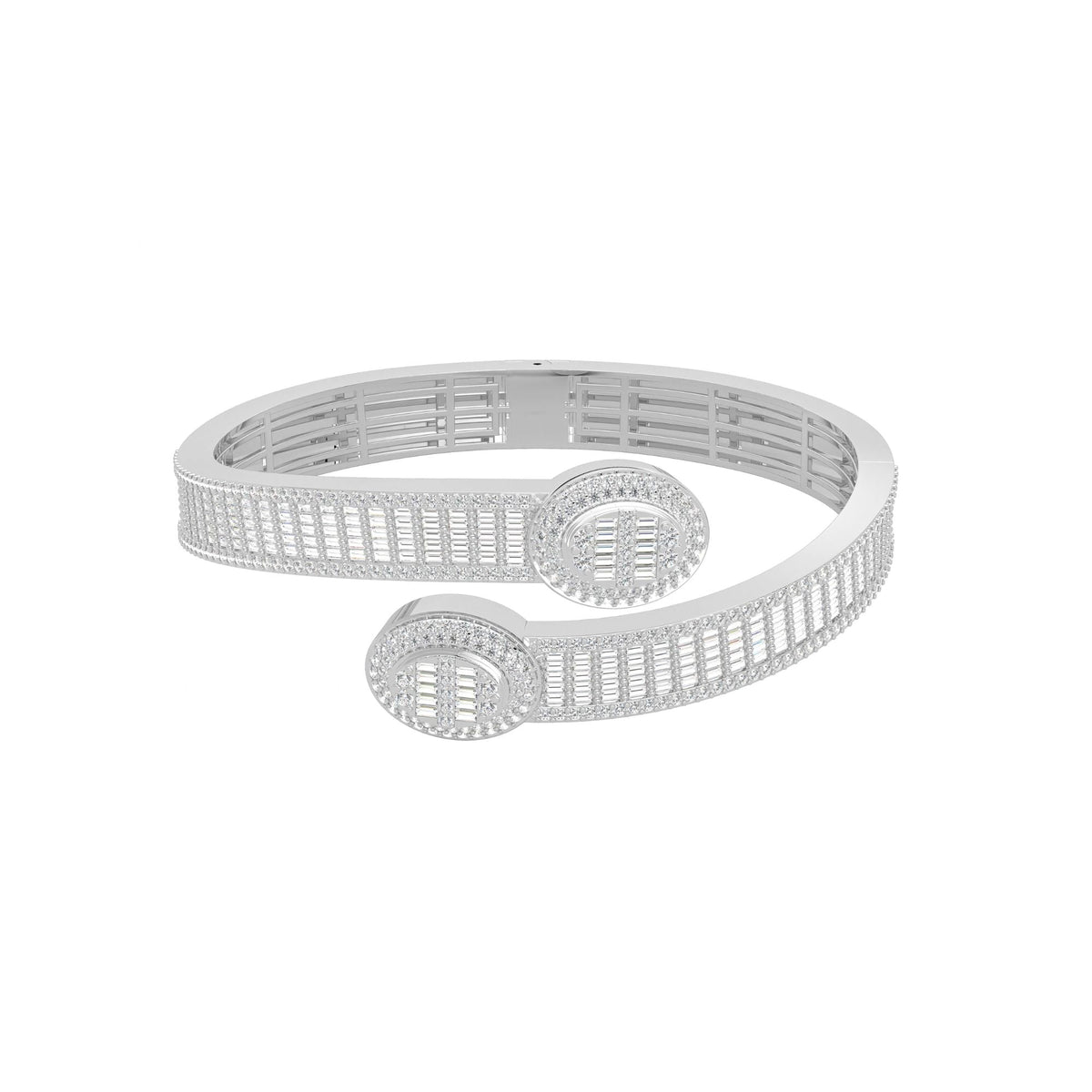 10K White Gold Tw Baguette Bangle Bracelet  5-1/2 Cttw