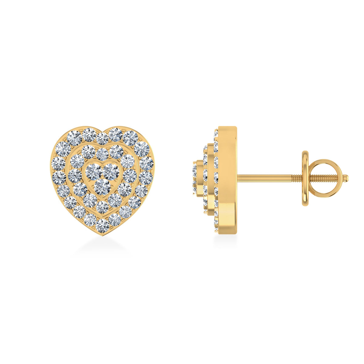 10K Yellow Gold Round Diamond Heart Shape Stud Earrings 1/3 Cttw