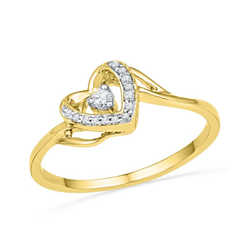 10kt Yellow Gold Womens Round Diamond Heart Promise Ring 1/12 Cttw