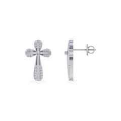 10K White Gold Round Diamond Cross Religious Stud Earrings 1/8 Cttw