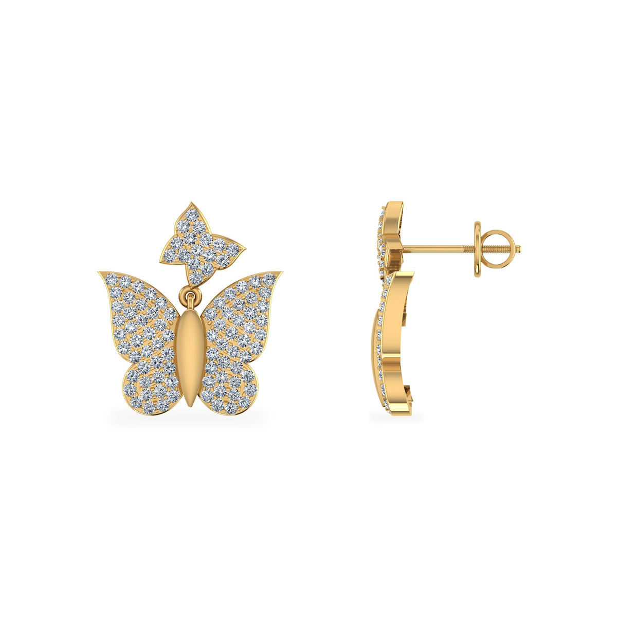 10K Yellow Gold Round Diamond Butterfly Stud Earrings 1/2 Cttw