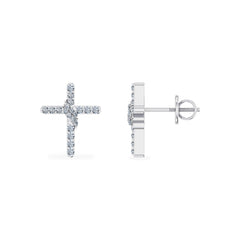 10K White Gold Round Diamond Cross Religious Stud Earrings 1/6 Cttw