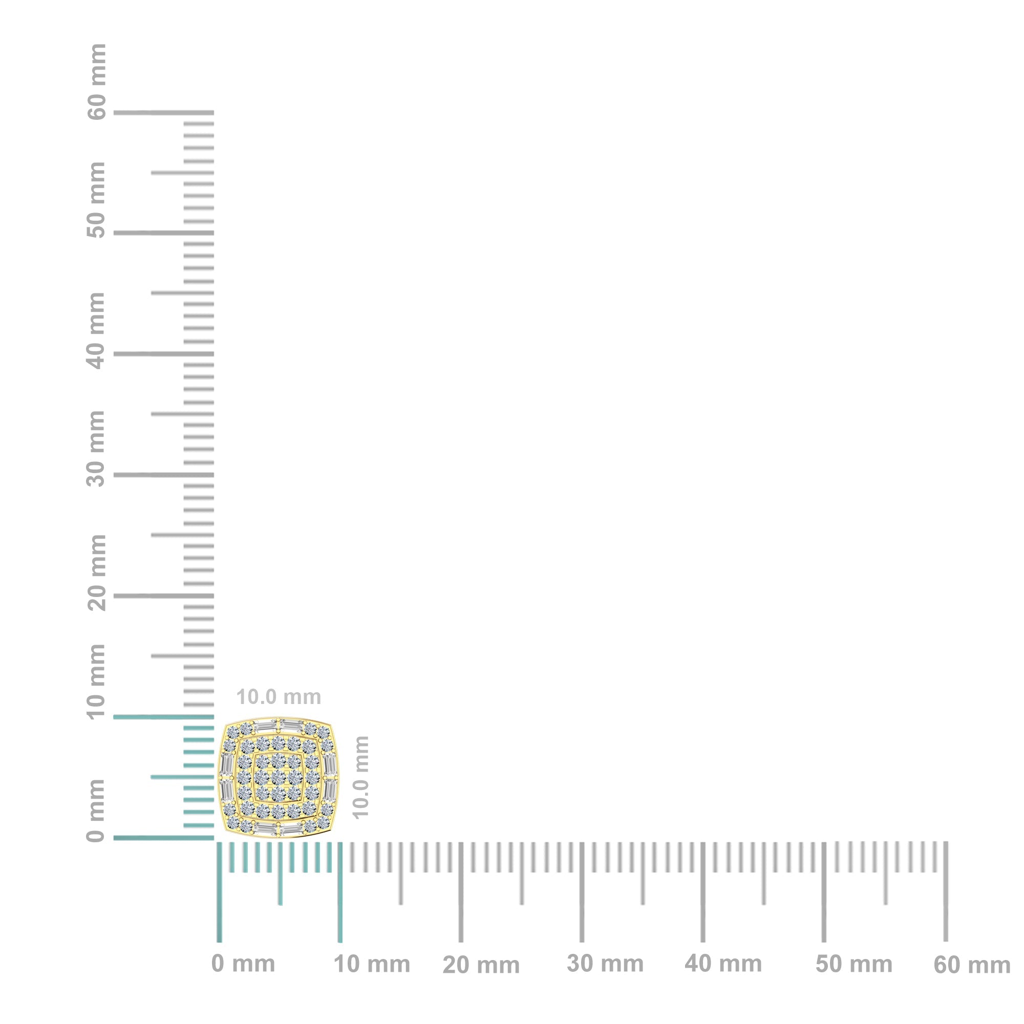 10K Yellow Gold Round Diamond Square Shape Stud Earrings 1/2 Cttw