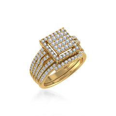 10K Yellow Gold Round Diamond Halo Big Bridal Cluster Ring 1-1/4 Cttw
