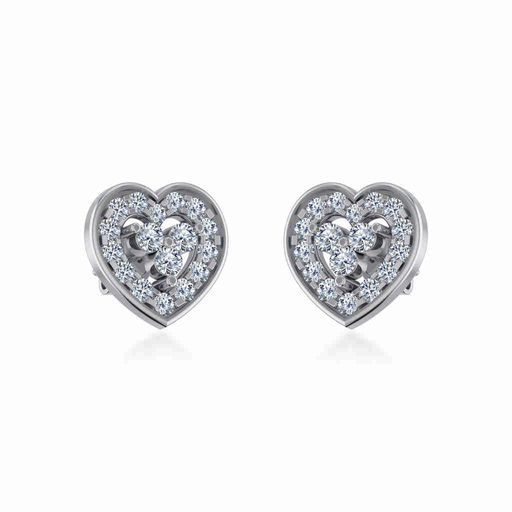 10K White Gold Womens Round Diamond Heart Cluster Earrings 1/2 Cttw