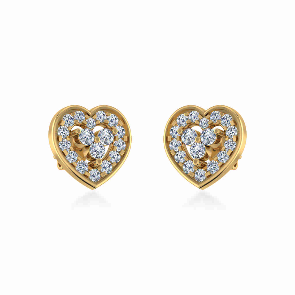10K Yellow Gold Womens Round Diamond Heart Cluster Earrings 1/2 Cttw