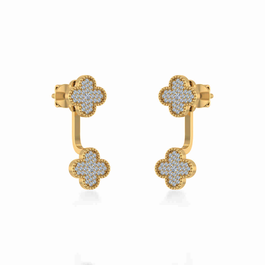 10K Yellow Gold Womens Round Diamond Cluster Top Open Earrings 1/5 Cttw