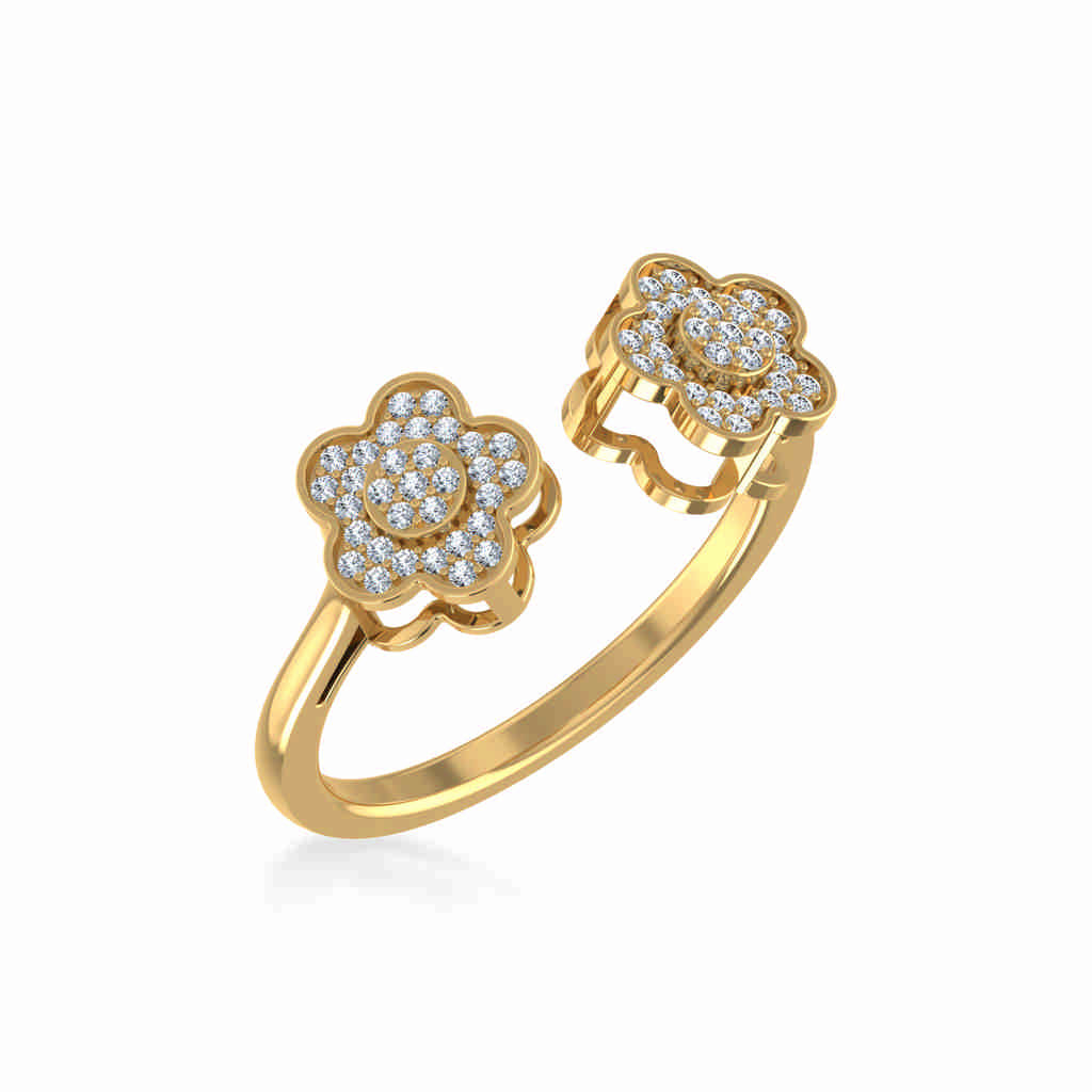 10K Yellow Gold Womens Round Diamond Floral Cluster Top Open Ring 1/5 Cttw