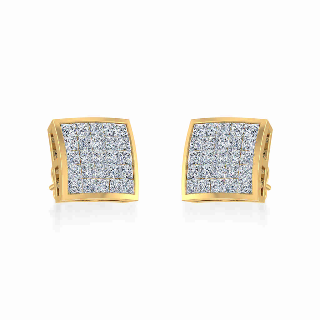 10K Yellow Gold Mens Princess Diamond Square Stud Earrings 1 Cttw