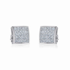 10K White Gold Mens Princess Diamond Square Stud Earrings 3/4 Cttw