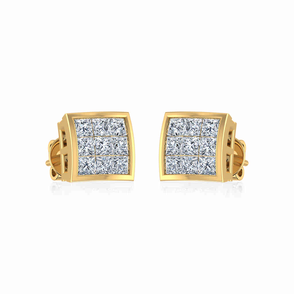 10K Yellow Gold Princess Cut Diamond Square Mens Stud Earrings 1/4 Cttw