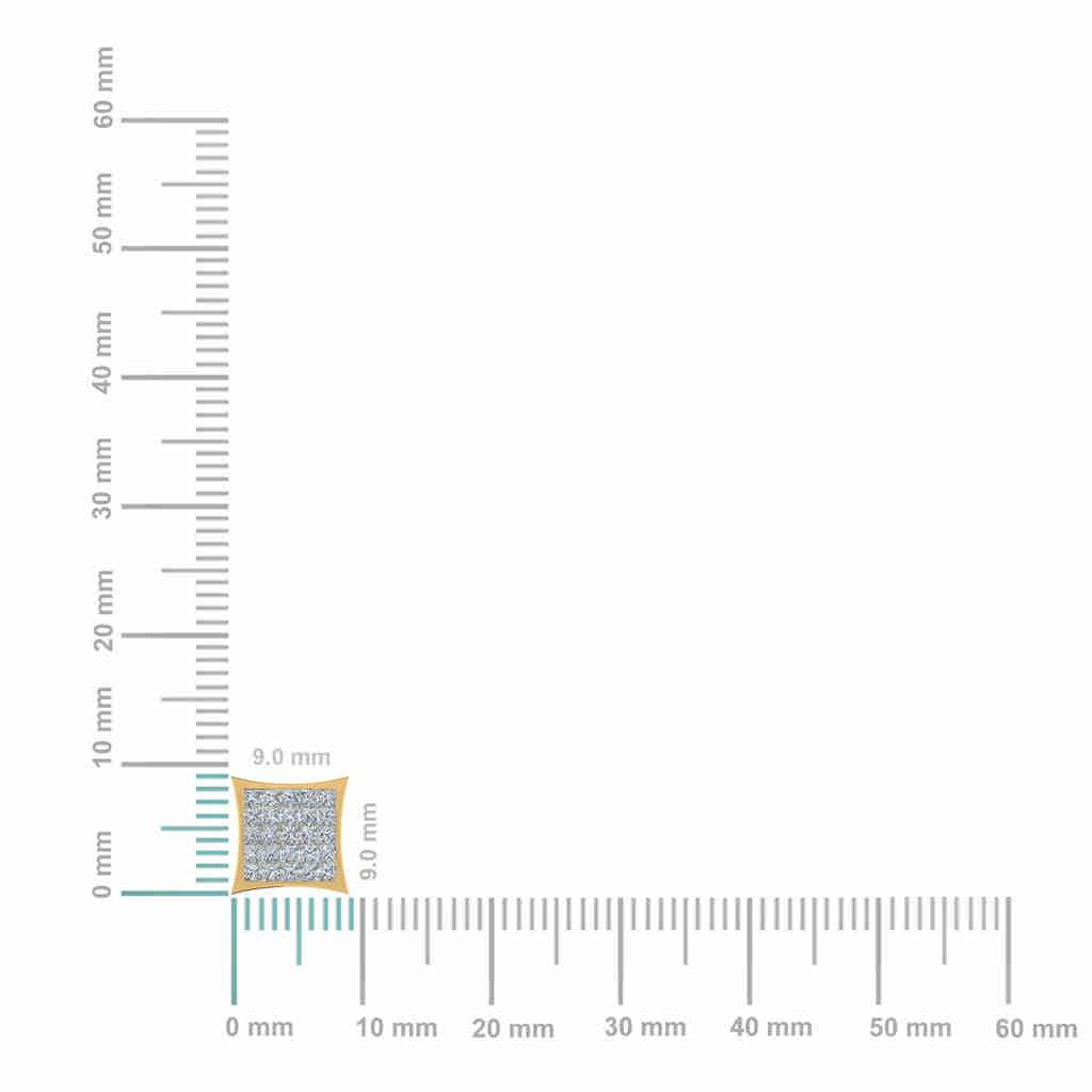 10K Yellow Gold Mens Princess Diamond Square Stud Earrings 1 Cttw