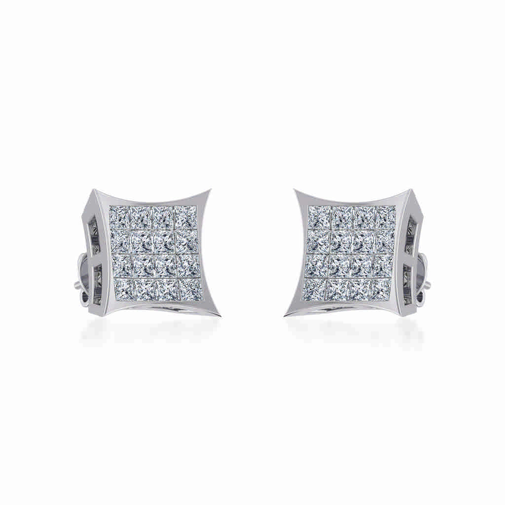 10K White Gold Mens Princess Diamond Square Stud Earrings 1/2 Cttw