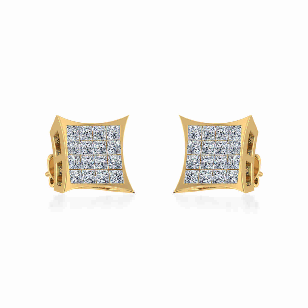 10K Yellow Gold Mens Princess Diamond Square Stud Earrings 1/2 Cttw