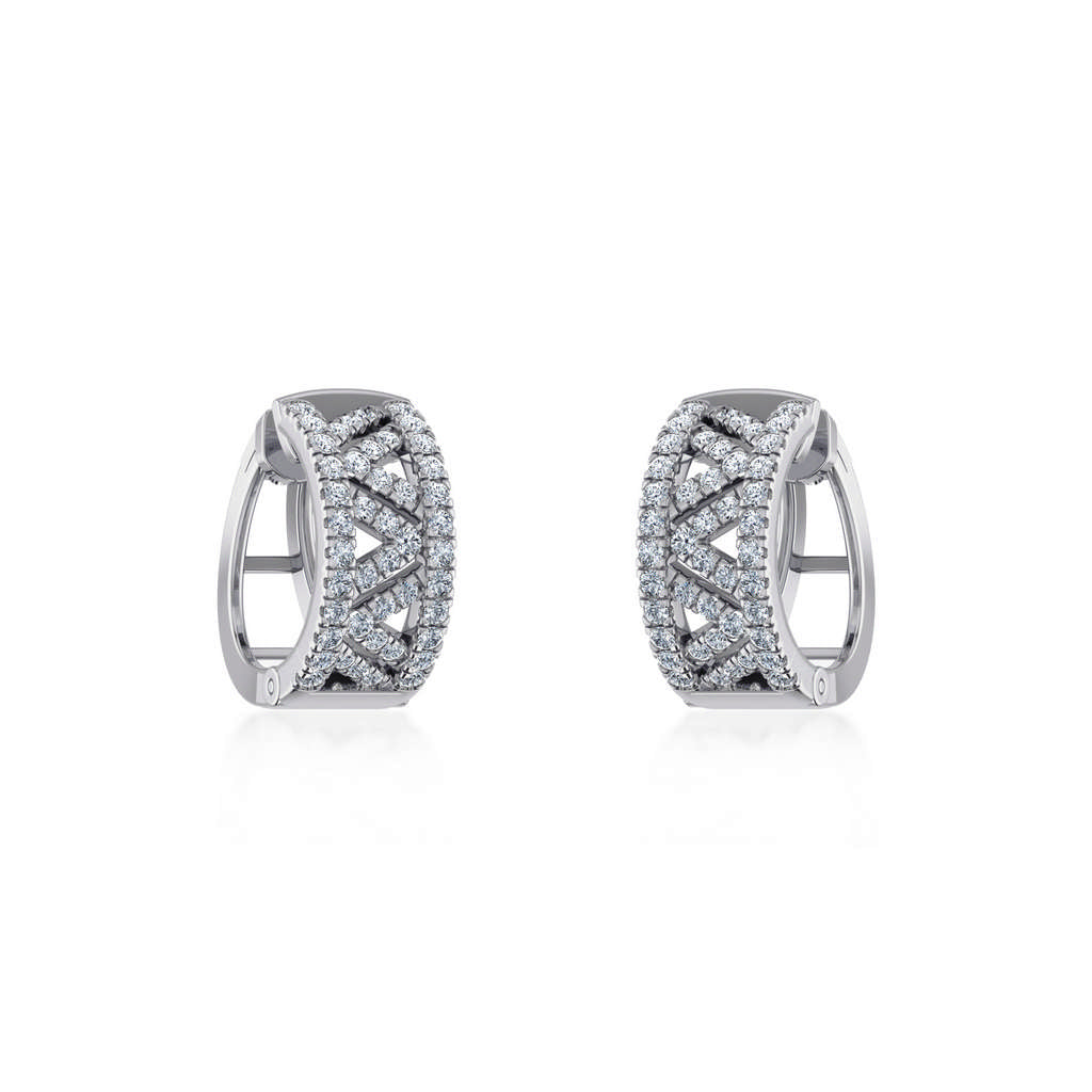 10K White Gold Womens Round Diamond Small Huggies Earrings 7/8 Cttw