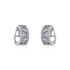 10K White Gold Womens Round Diamond Small Huggies Earrings 7/8 Cttw