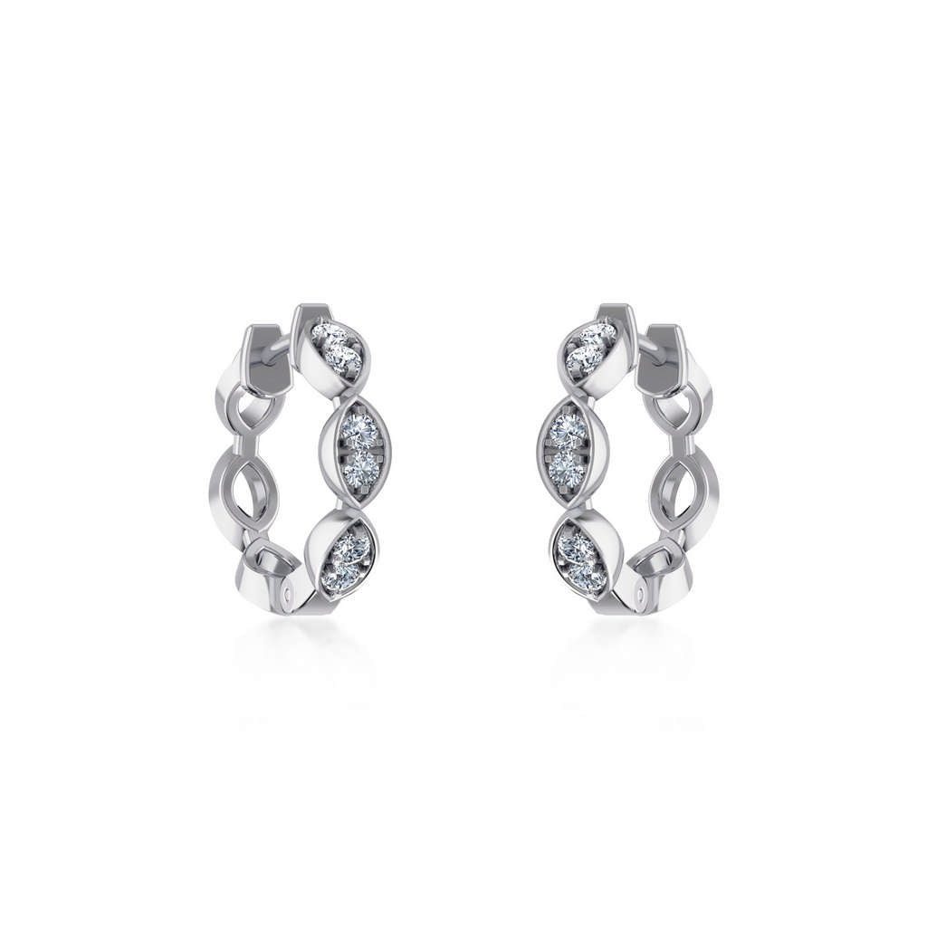 10K White Gold Womens Round Diamond Small Huggies Earrings 1/3 Cttw