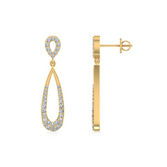 10K Yellow Gold Round Diamond Drop Shape Dangling Earrings 1/2 Cttw