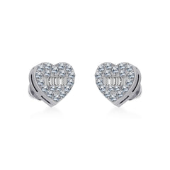 10K White Gold Round Baguette Diamond Heart Shape Cluster Stud Earring 1/5 Cttw