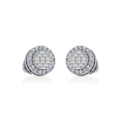 10K White Gold Round Baguette Diamond Stud Earring 1/3 Cttw