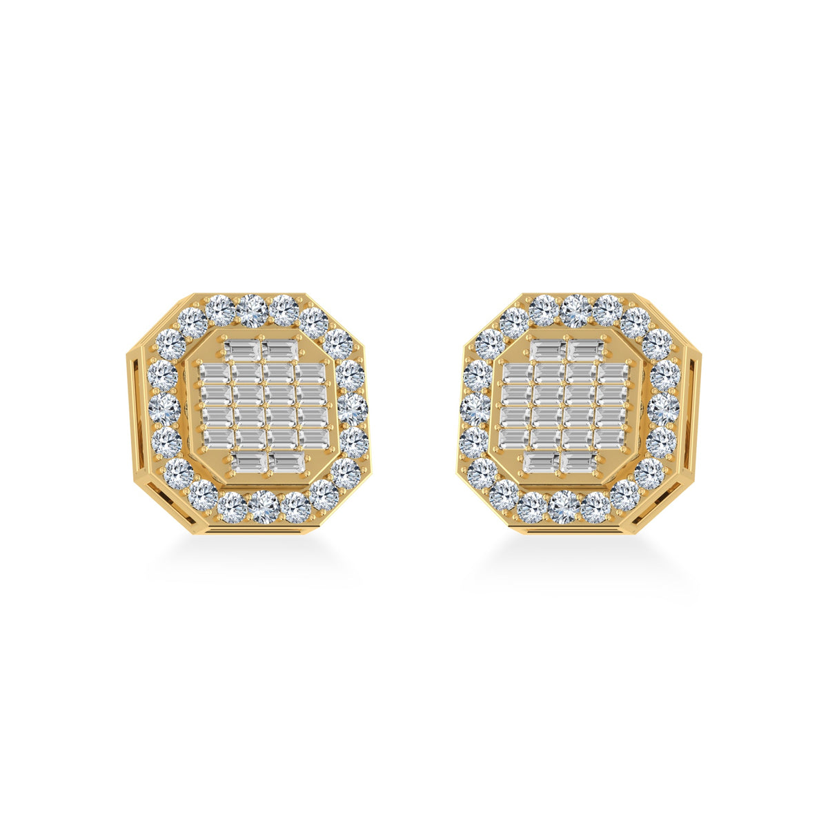 10K Yellow Gold Diamond Designer Stud Earrings 7/8 Cttw