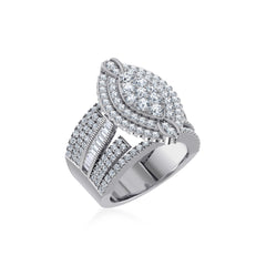 10K White Gold Round Baguette Diamond Womens Sz 7 Designer Bridal Ring 2-3/8 Cttw