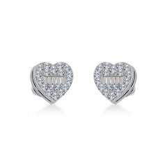 14K White Gold Round Baguette Diamond Heart Shape Cluster Stud EarRing 3/8 Cttw