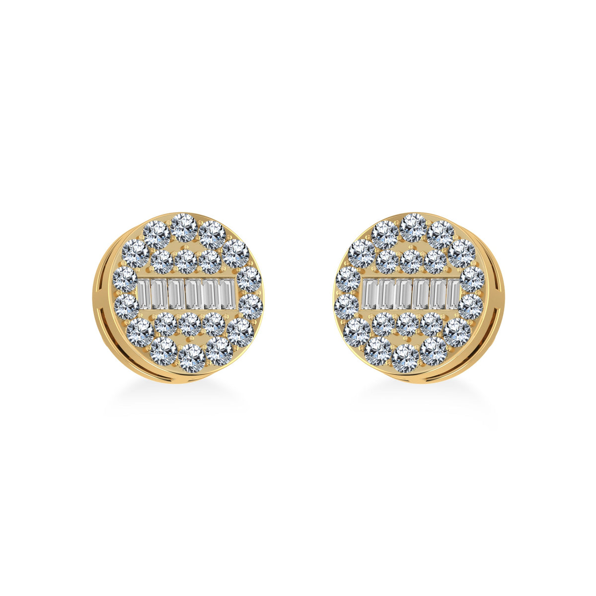 14K Yellow Gold Round Baguette Diamond Stud Earrings 3/8 CTTW