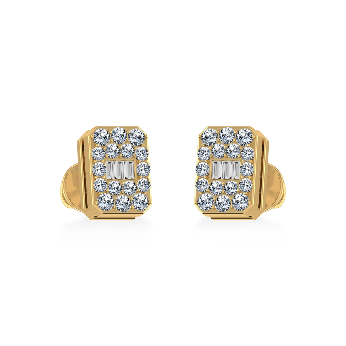 14K Yellow Gold Baguette Diamond Emerald Shape Stud Earrings 1/5 Cttw