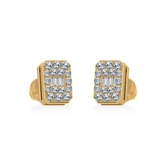 14K Yellow Gold Baguette Diamond Emerald Shape Stud Earrings 1/5 Cttw