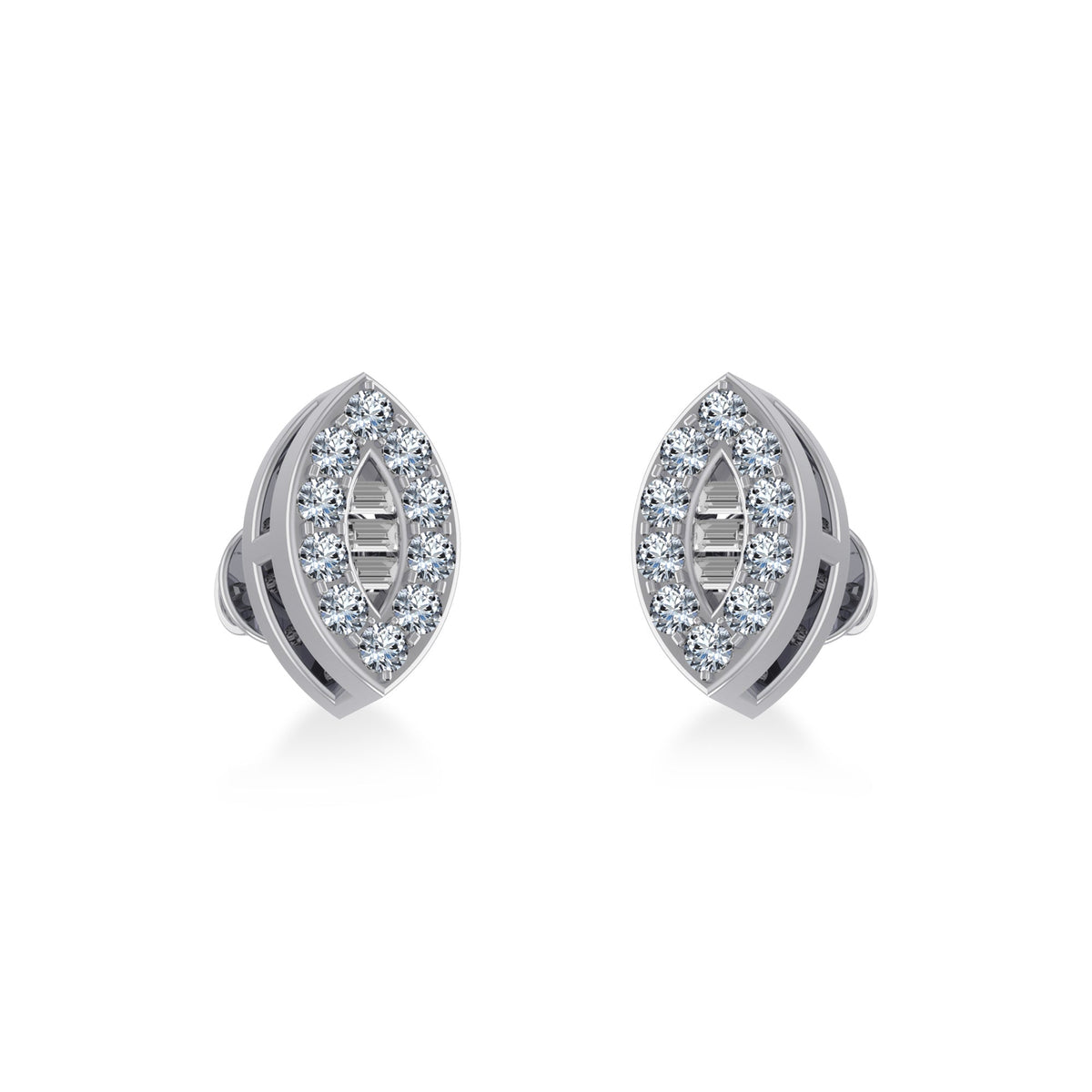 14K White Gold Baguette Diamond Marquise Shape Stud Earrings 1/8 Cttw